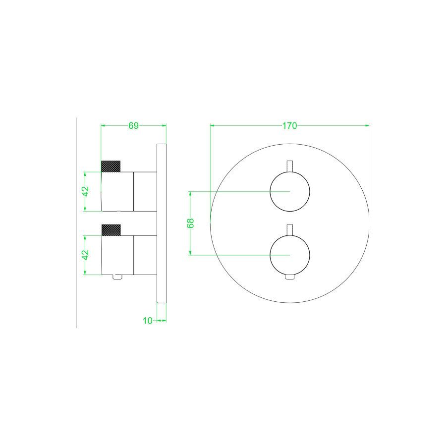 Afbouwdeel IVY Tribe Inbouwthermostaat 2-weg Met Rond Rozet Geborsteld RVS316 Carbon Black PVD
