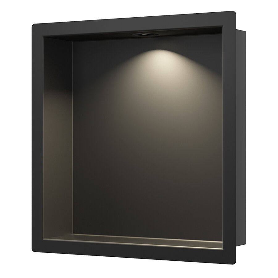 Inbouwnis BWS Albert 30x30x7cm Met Led Mat Zwart