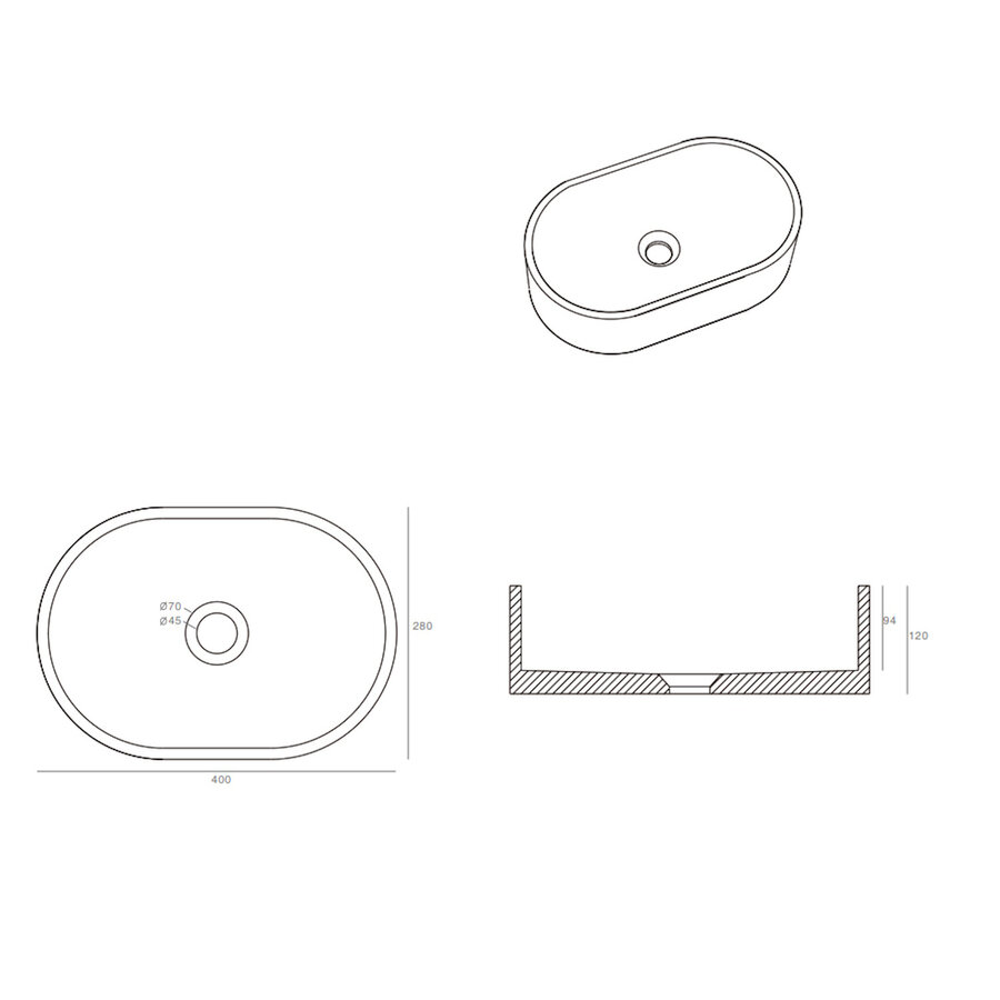 Waskom Ideavit Idea.Rock 40x28x12 cm Ovaal Beton Terrazzo Zwart