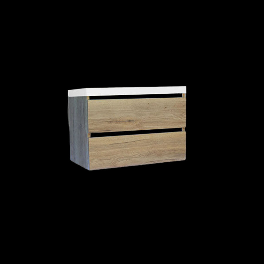 Onderkast Sanilux Trendline Met Greeplijst Mat Zwart 80x47x52 Cm Naturel Oak