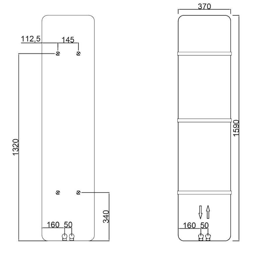Designradiator Sapho Tabella 37x159 cm Mat Zwart
