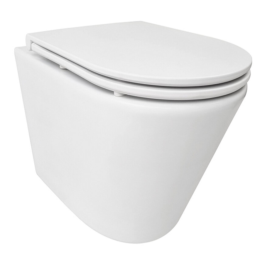 Astev Rimless Wandcloset Tornado BWS Flush Mat Wit Met Flatline Toiletzitting Softclose En Quick Release Mat Wit