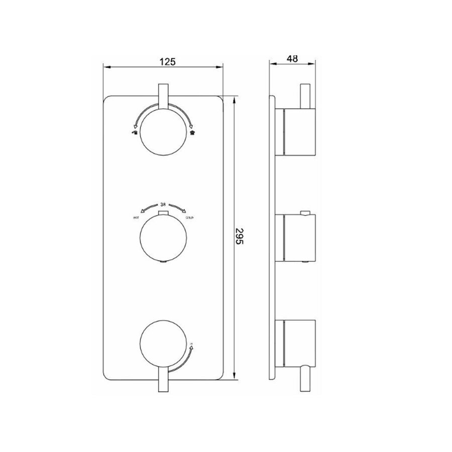 Afbouwdeel Inbouwthermostaat 3-Weg BWS Karsten Geborsteld Brons Koper