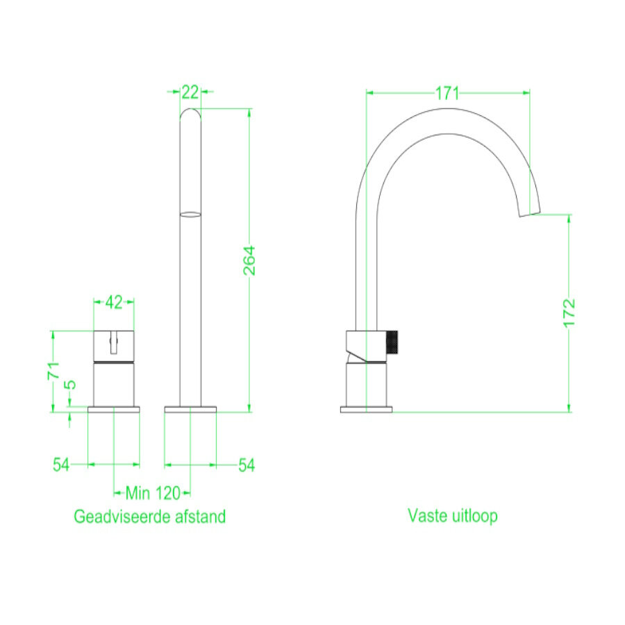 Wastafelkraan IVY Tribe Coldstart 2-gats RVS316 Geborsteld Mat Goud PVD
