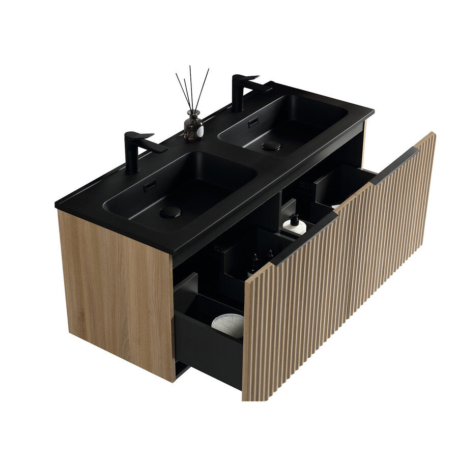 Badkamermeubelset Wiesbaden Ribbella 120 Cm Naturel Eik Mat Zwart