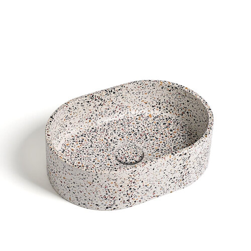 Waskom Ideavit Idea.Rock-E5 40x28x12 cm Ovaal Beton Terrazzo Wit 