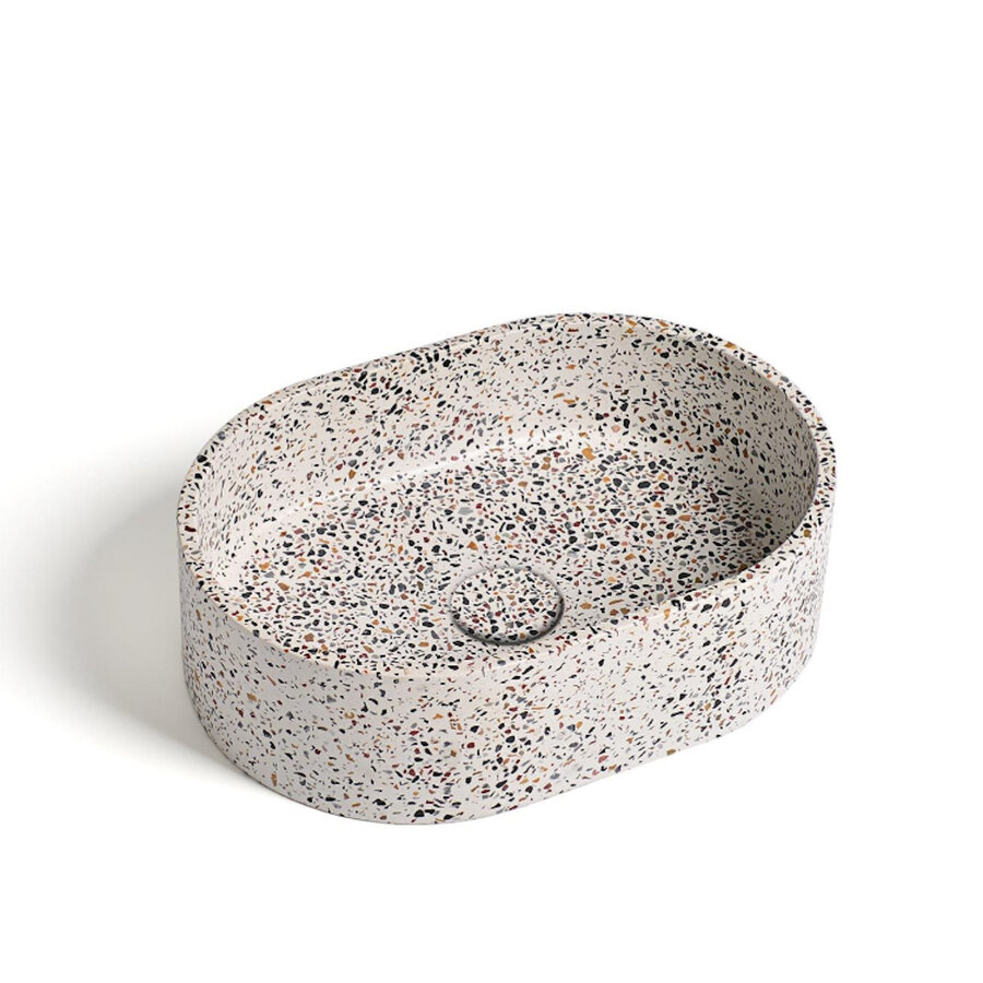 Waskom Ideavit Idea.Rock-E5 40x28x12 cm Ovaal Beton Terrazzo Wit