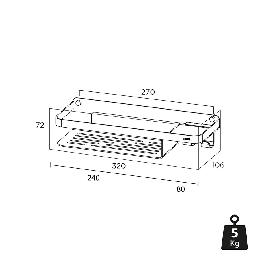 Douchemand Tiger Caddy Met Handdoekhaak 32 cm RVS Geborsteld