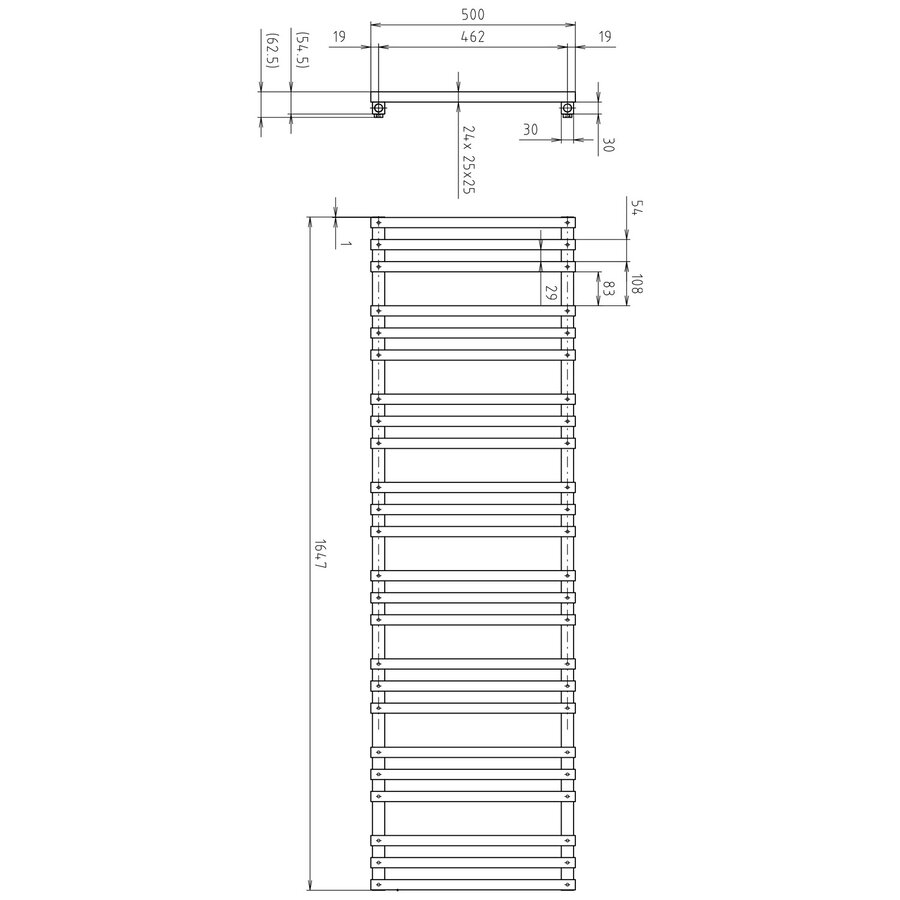 Designradiator Sapho Fantina Recht 50x164,7cm 495W Mat Zwart