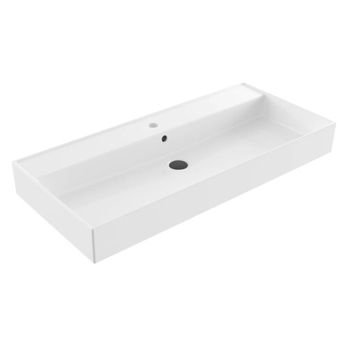 Wastafel Sanilux Edge Keramiek 100 1 Kraangat Glans Wit 