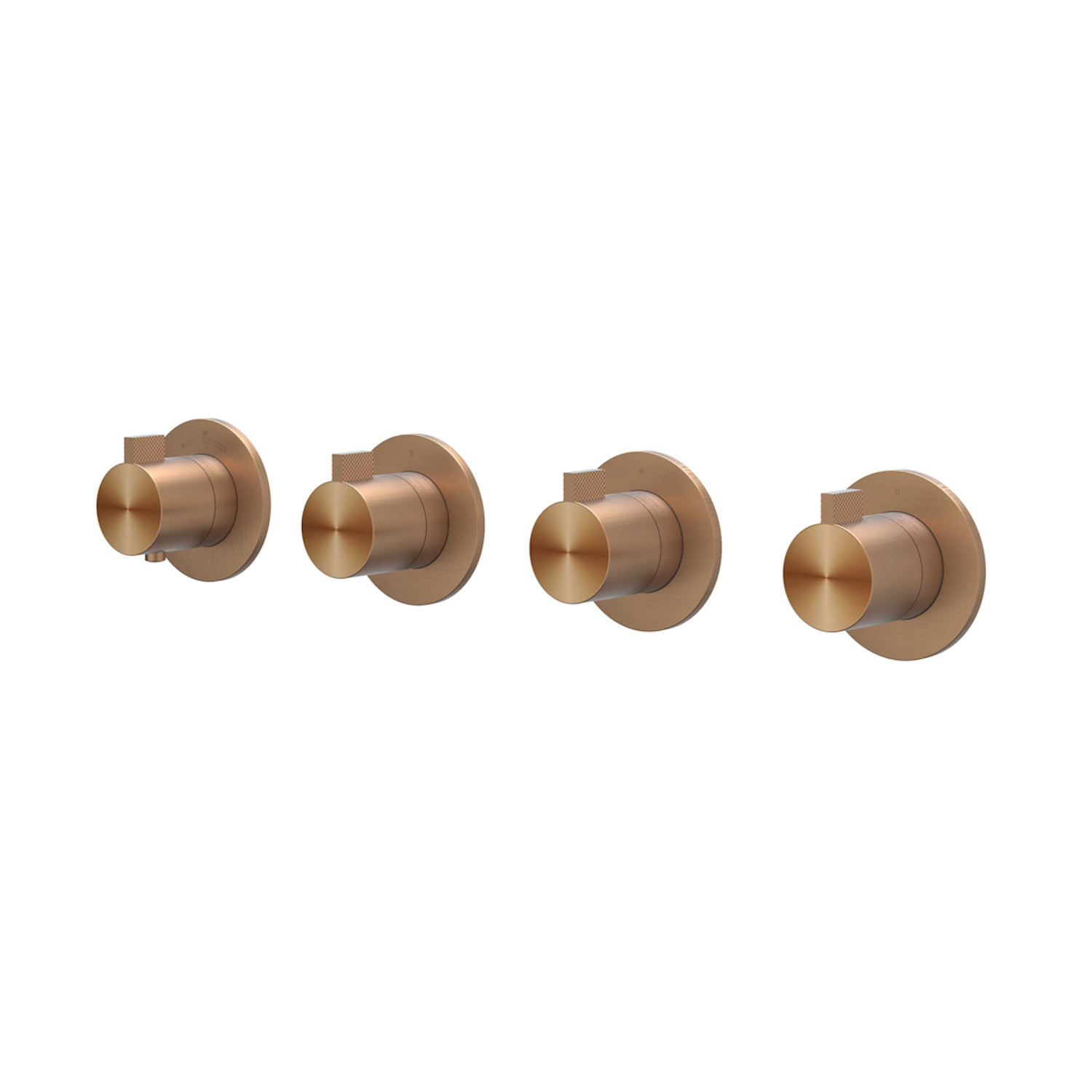 Afbouwdeel IVY Tribe Inbouwthermostaat 3 Stopkranen Symmetry Met Ronde Rozetten RVS316 Geborsteld Mat Koper PVD IVY