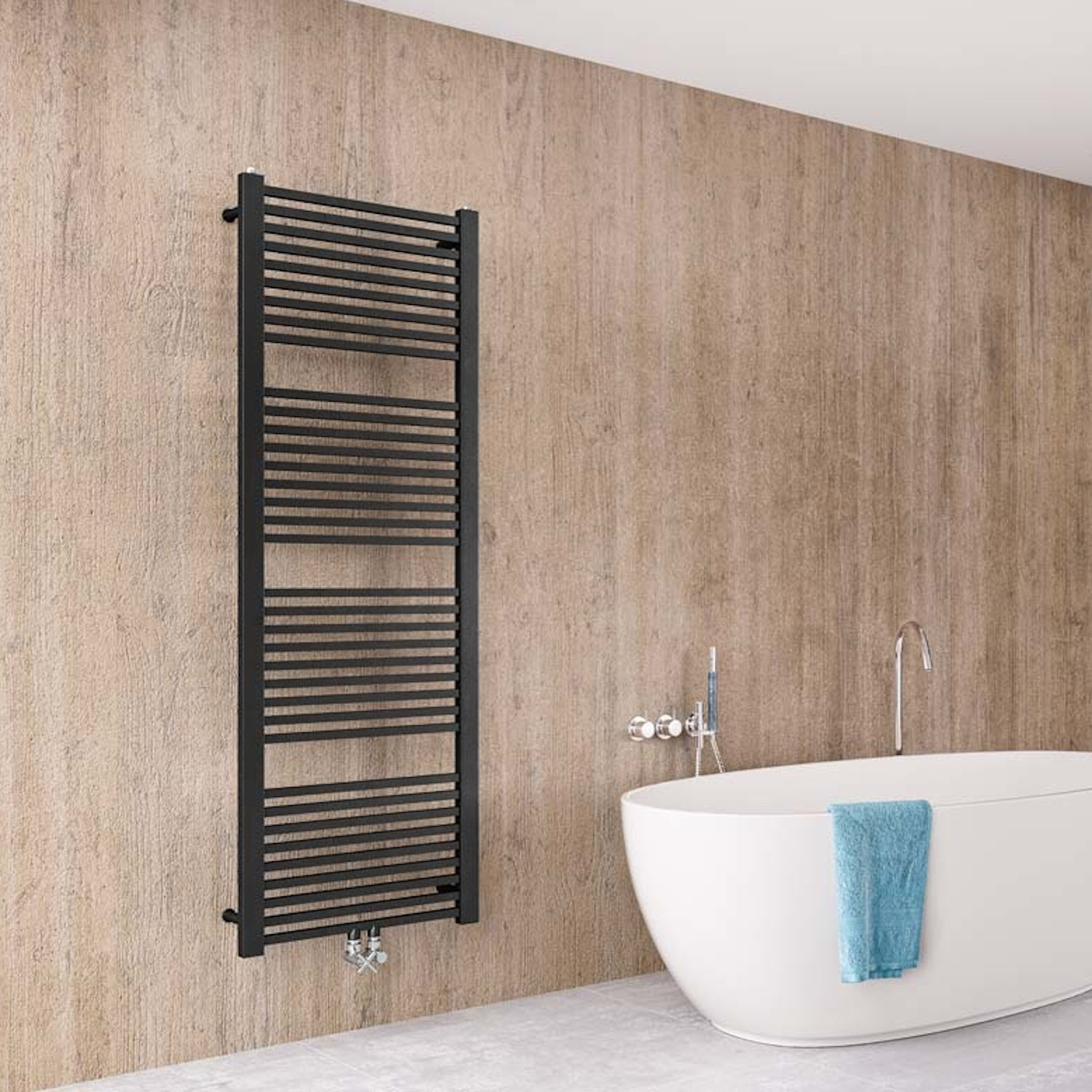 Designradiator Instamat Rim 170x50 cm 6 Aansl. 1/2" Incl. Wandconsoles Zwart Instamat