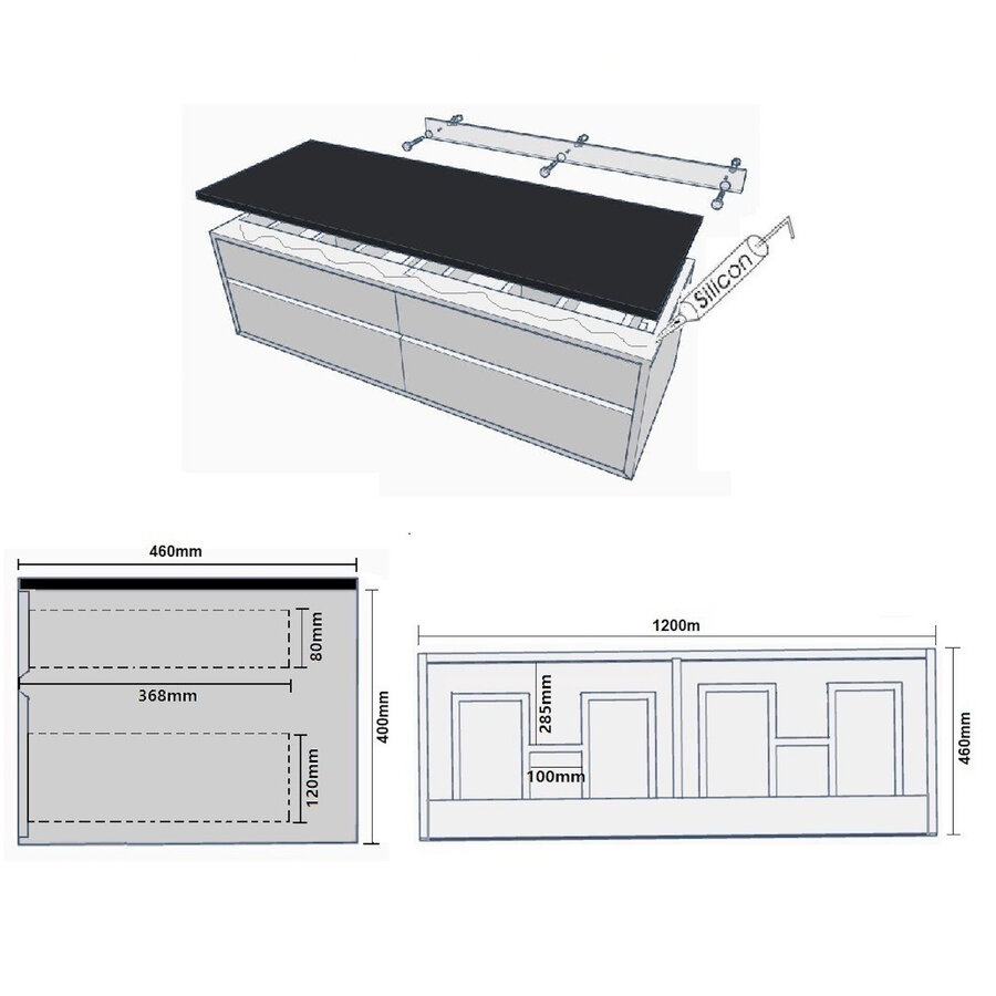 Badmeubel Casajoy Bold Wastafel Wit Onderkast 120 cm 4 Lades Eiken