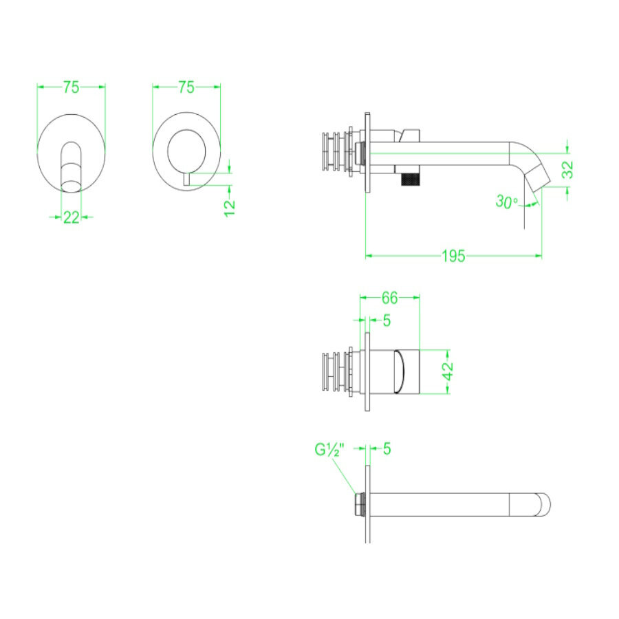 Inbouw Wastafelmengkraan IVY Tribe 2-gats Coldstart RVS316 Geborsteld Mat Goud PVD