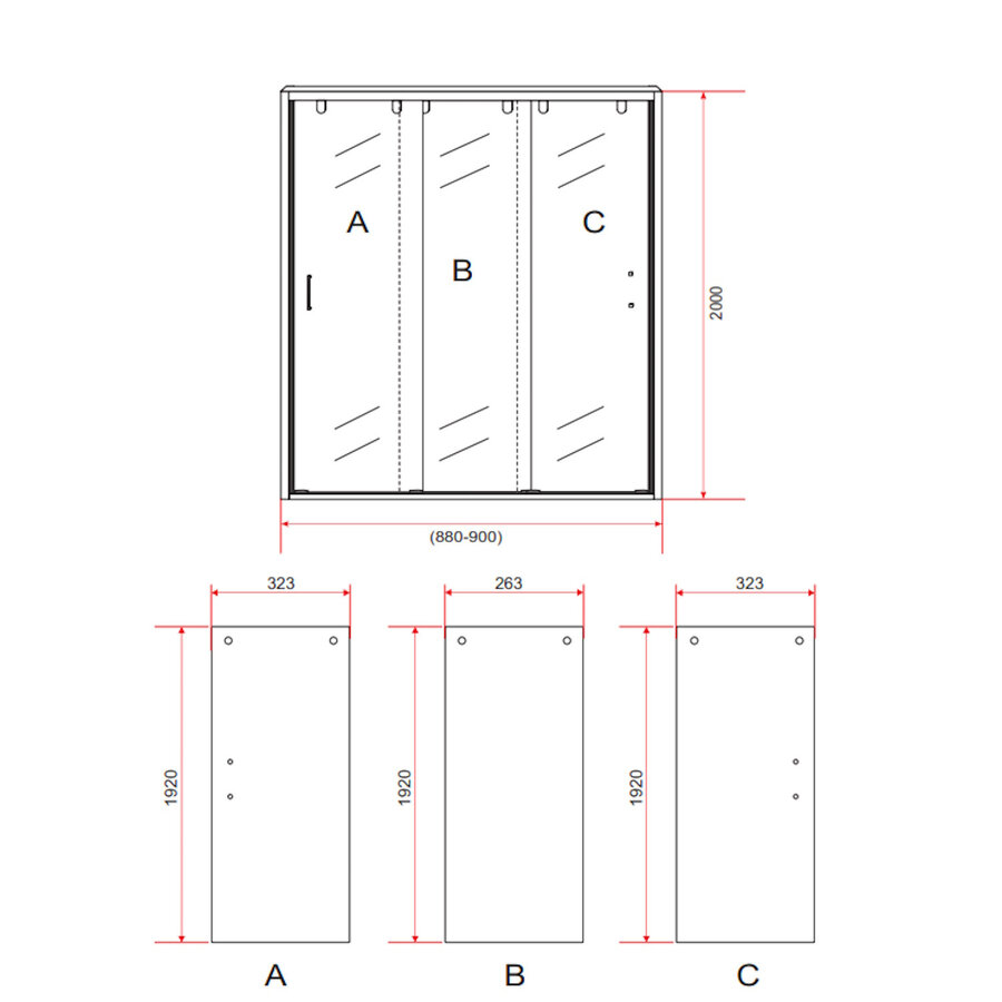 Nisdeur 3-Delig Schuifdeur BWS Aloni 90x200 cm 8 mm NANO Coating