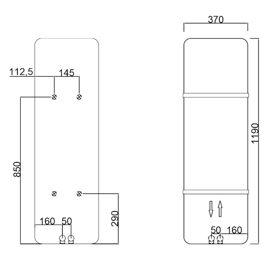 Designradiator Sapho Tabella 37x119 cm Mat Zwart