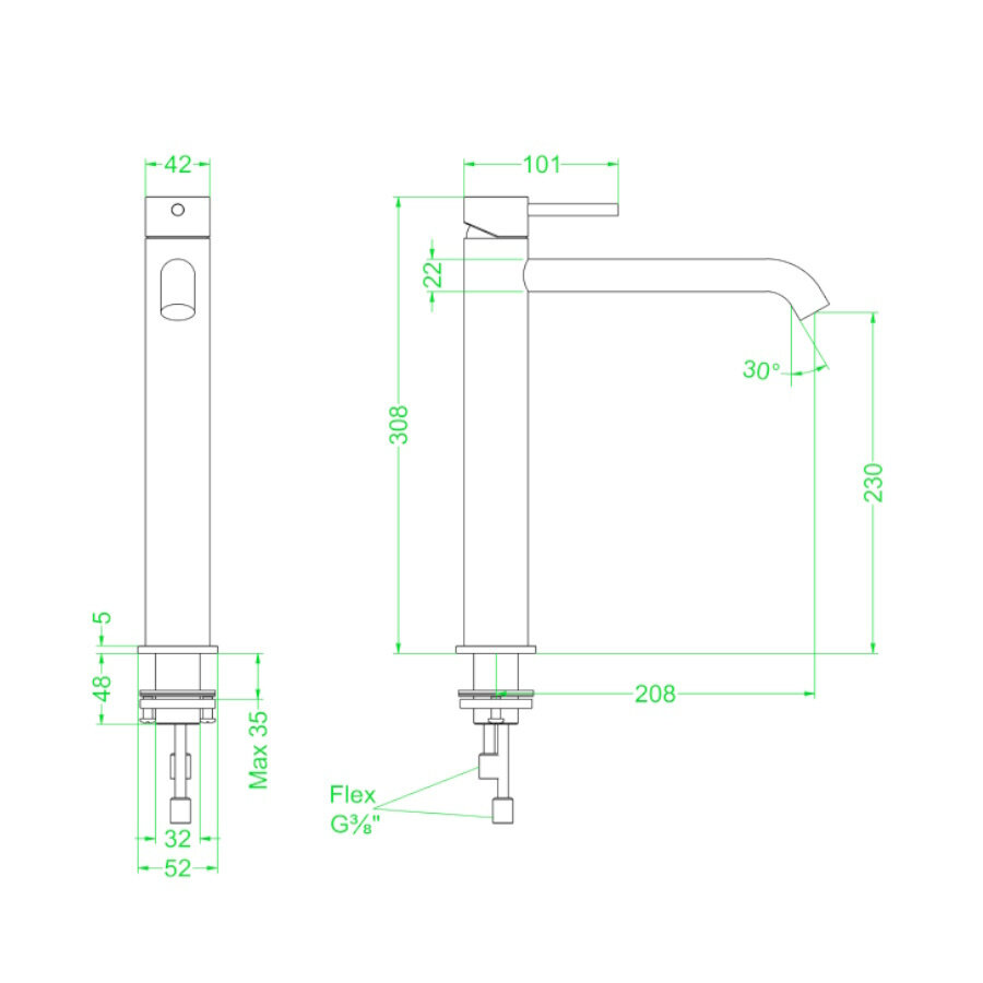 Wastafelkraan IVY Concord Model L Coldstart Geborsteld RVS316