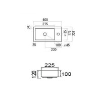 Wastafel BWS Sona Met Kraangat Links/Rechts 40x22,5 cm Glanzend Wit