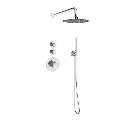 Doucheset Inbouw Deluxe Sanilux Giles Met Box Thermostaat Douchekop 25 cm Rond Geribbelde Knop Chroom 