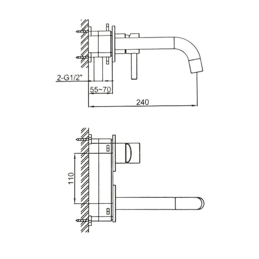 Wastafelmengkraan Inbouw Sanilux Newt Met Box Rond Met Geribbeld Knop Goud Geborsteld