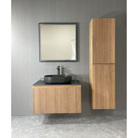 Badmeubel Casajoy Bold Onderkast 80 cm Met Strepen Eiken  Met Topblad Donkergrijs