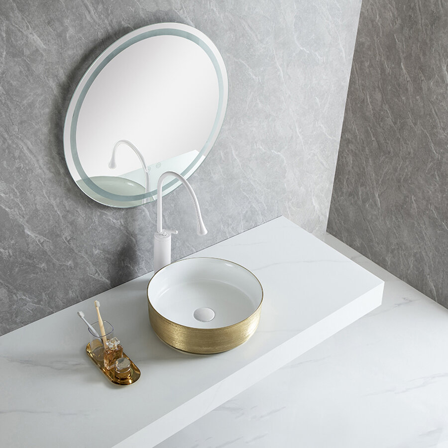 Waskom BWS Dink 36x36 Cm Rond Geborsteld Goud / Glans Wit