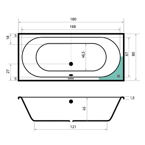 Ligbad Beterbad Xenz Madeira 180x80 cm Inclusief Badpoten Antraciet 