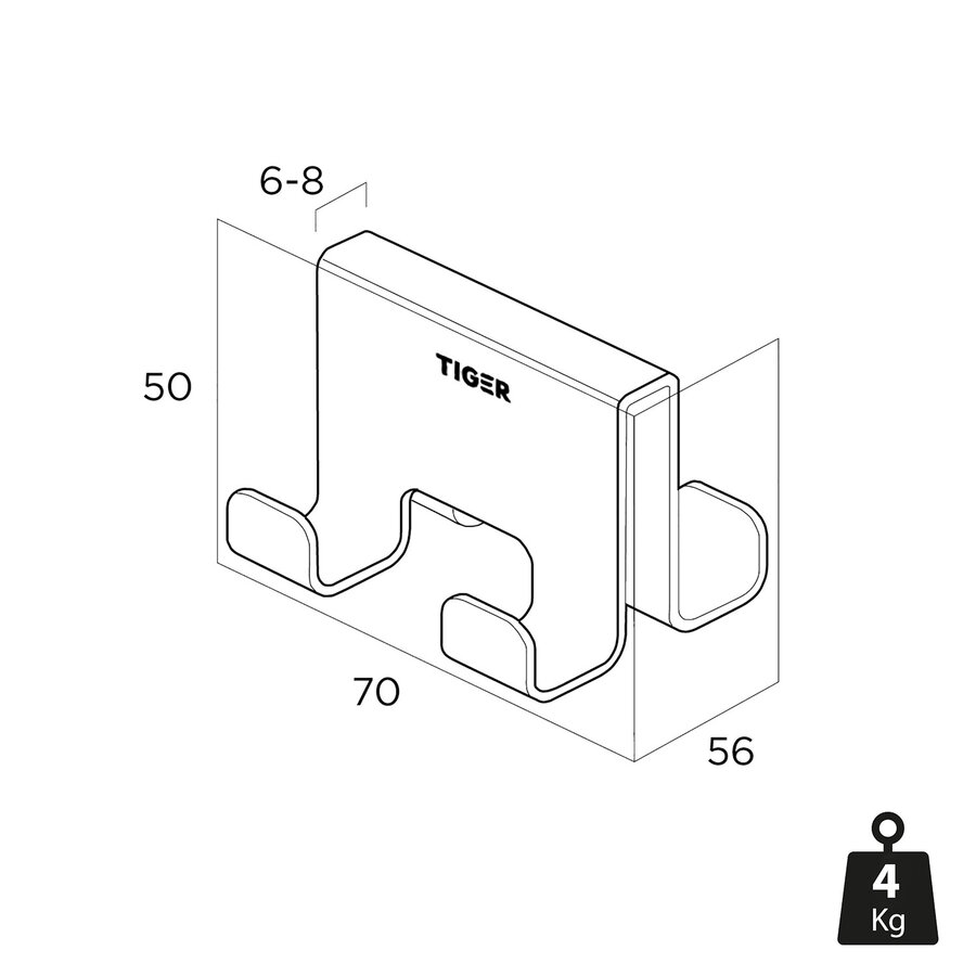 Handdoekhaak Voor Douchecabine Tiger Caddy 6-8 mm Dubbel Zwart
