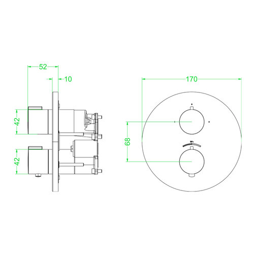 Afbouwdeel IVY Pact Inbouwthermostaat Symmetry 2-Weg Stop-Omstel Met Rond Rozet Mat Zwart PED 