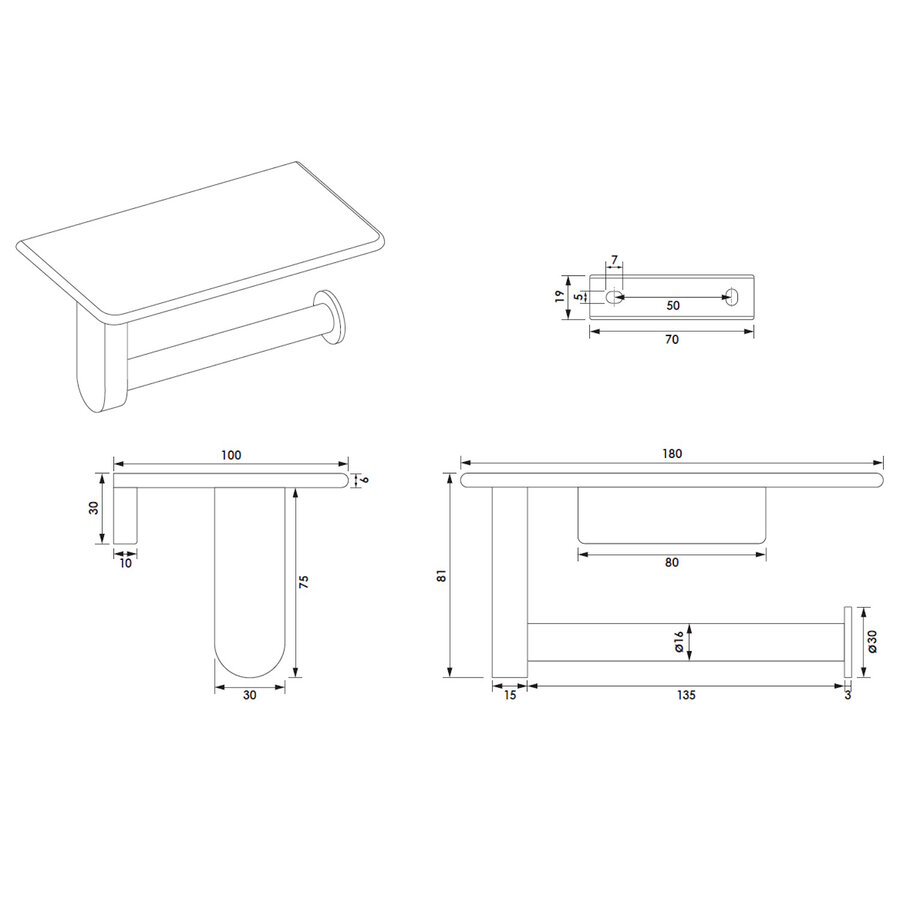 Toiletrolhouder Brauer Brushed Edition Met Planchet RVS Geborsteld PVD