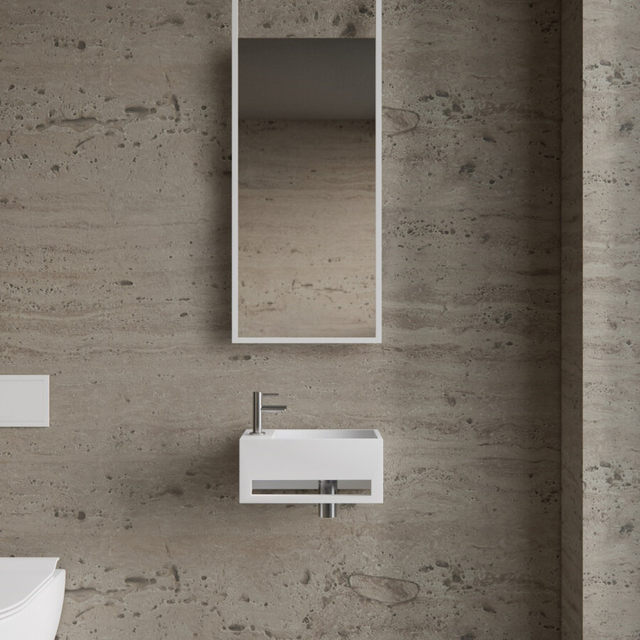 Fonteinset BWS Solid Surface Met Handdoekhouder Links Wit Chroom