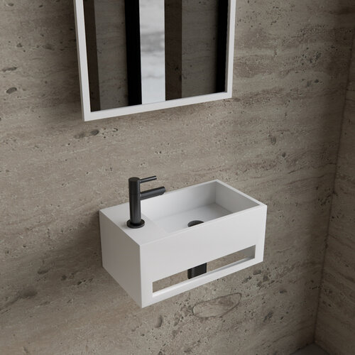 Fonteinset BWS Solid Surface Met Handdoekhouder Links Wit Gunmetal 