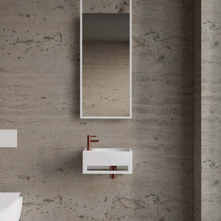 Fonteinset BWS Solid Surface Met Handdoekhouder Links Wit Koper