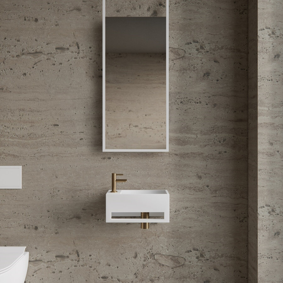 Fonteinset BWS Solid Surface Met Handdoekhouder Links Wit Goud