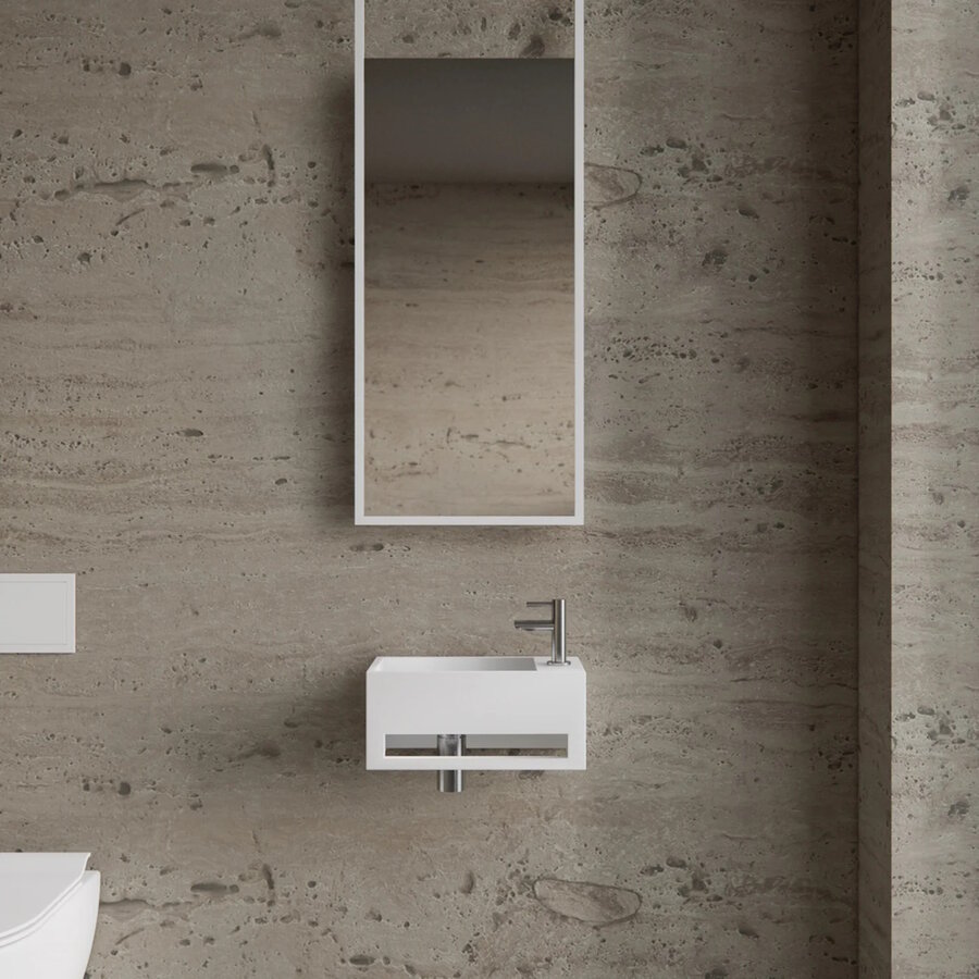 Fonteinset BWS Solid Surface Met Handdoekhouder Rechts Wit Chroom