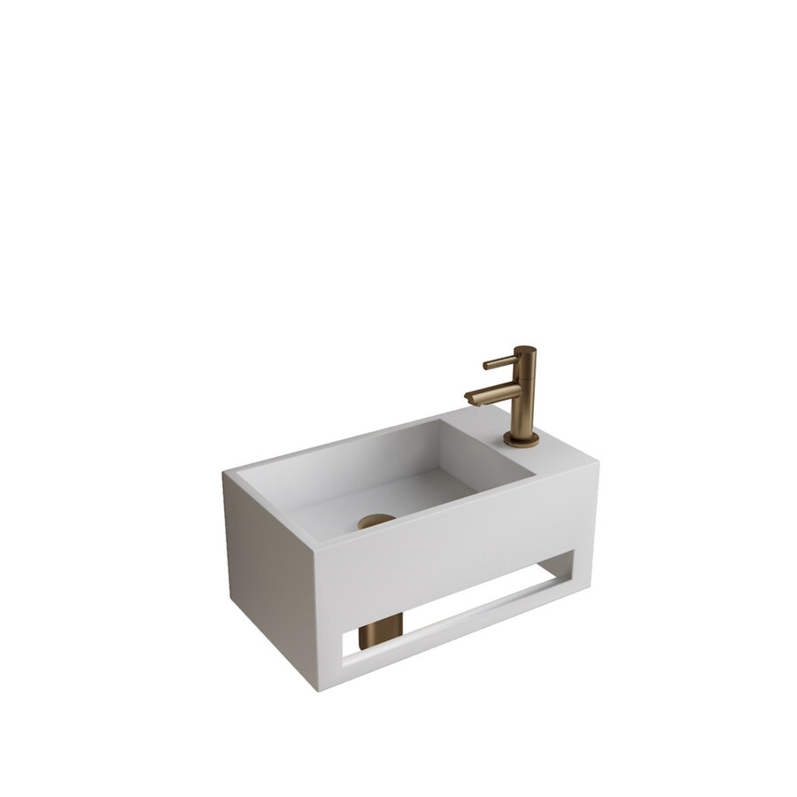 Fonteinset BWS Solid Surface Met Handdoekhouder Rechts Wit Goud