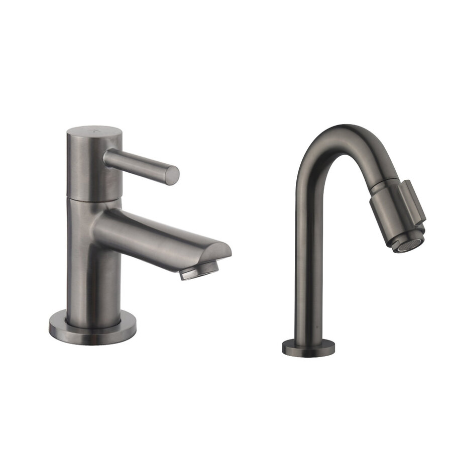 Fonteinset BWS Solid Surface Met Handdoekhouder Rechts Zwart Gunmetal