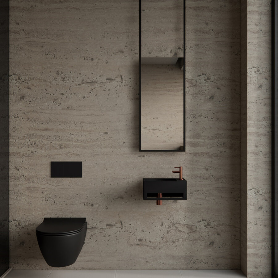 Fonteinset BWS Solid Surface Met Handdoekhouder Rechts Zwart Koper