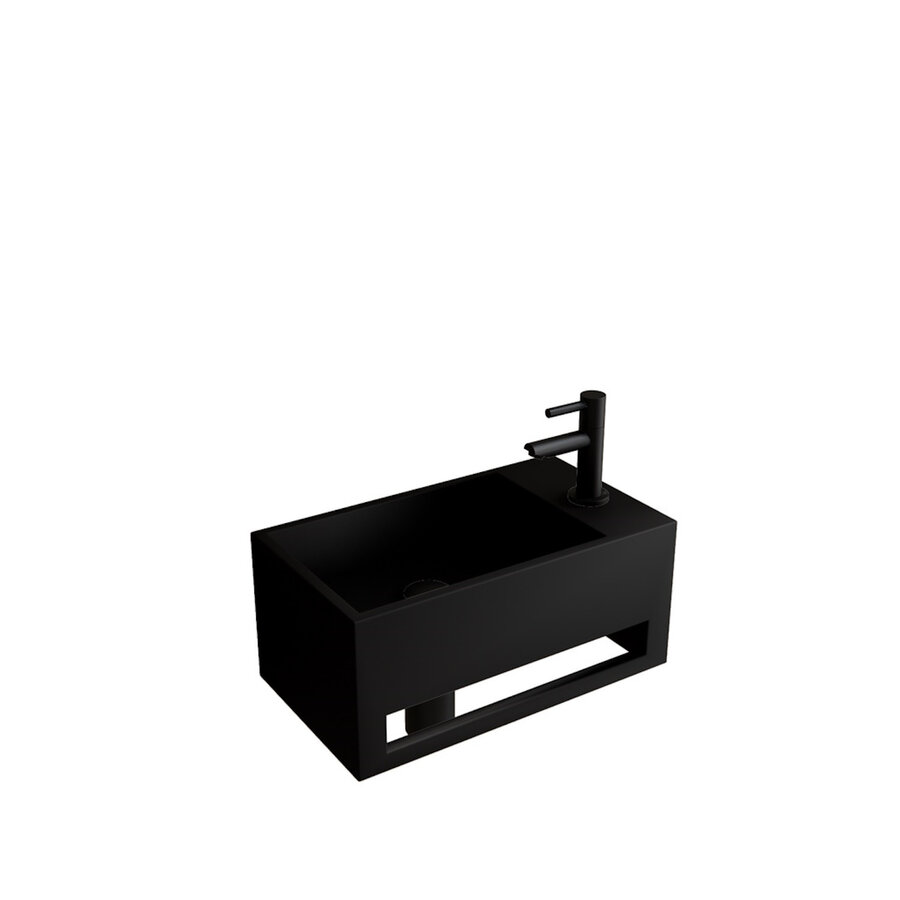 Fonteinset BWS Solid Surface Met Handdoekhouder Rechts Zwart Mat Zwart