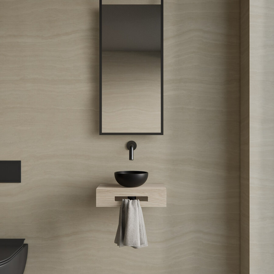 Complete Fonteinset BWS Hold Met Handoekhouder Waskom Mat Zwart En fonteinkraan Gunmetal