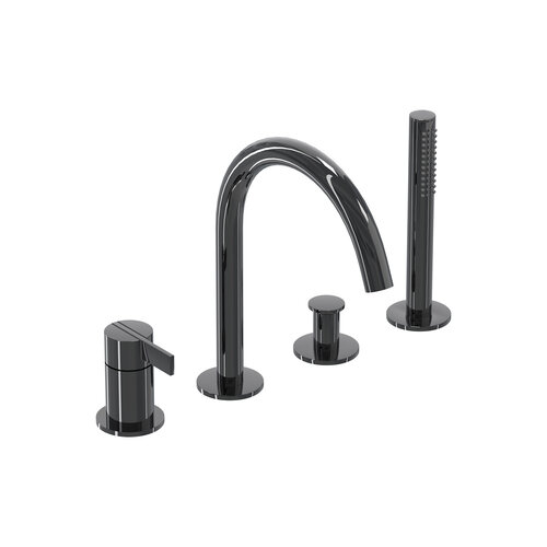 Badrandcombinatie IVY Pact 4-gats Mengkraan Met Uittrekbare Handdouche Draaibare Uitloop Zwart Chroom PVD 