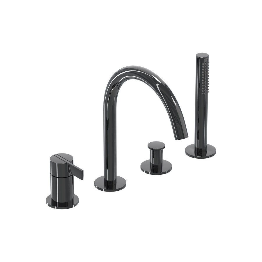 Badrandcombinatie IVY Pact 4-gats Mengkraan Met Uittrekbare Handdouche Draaibare Uitloop Zwart Chroom PVD