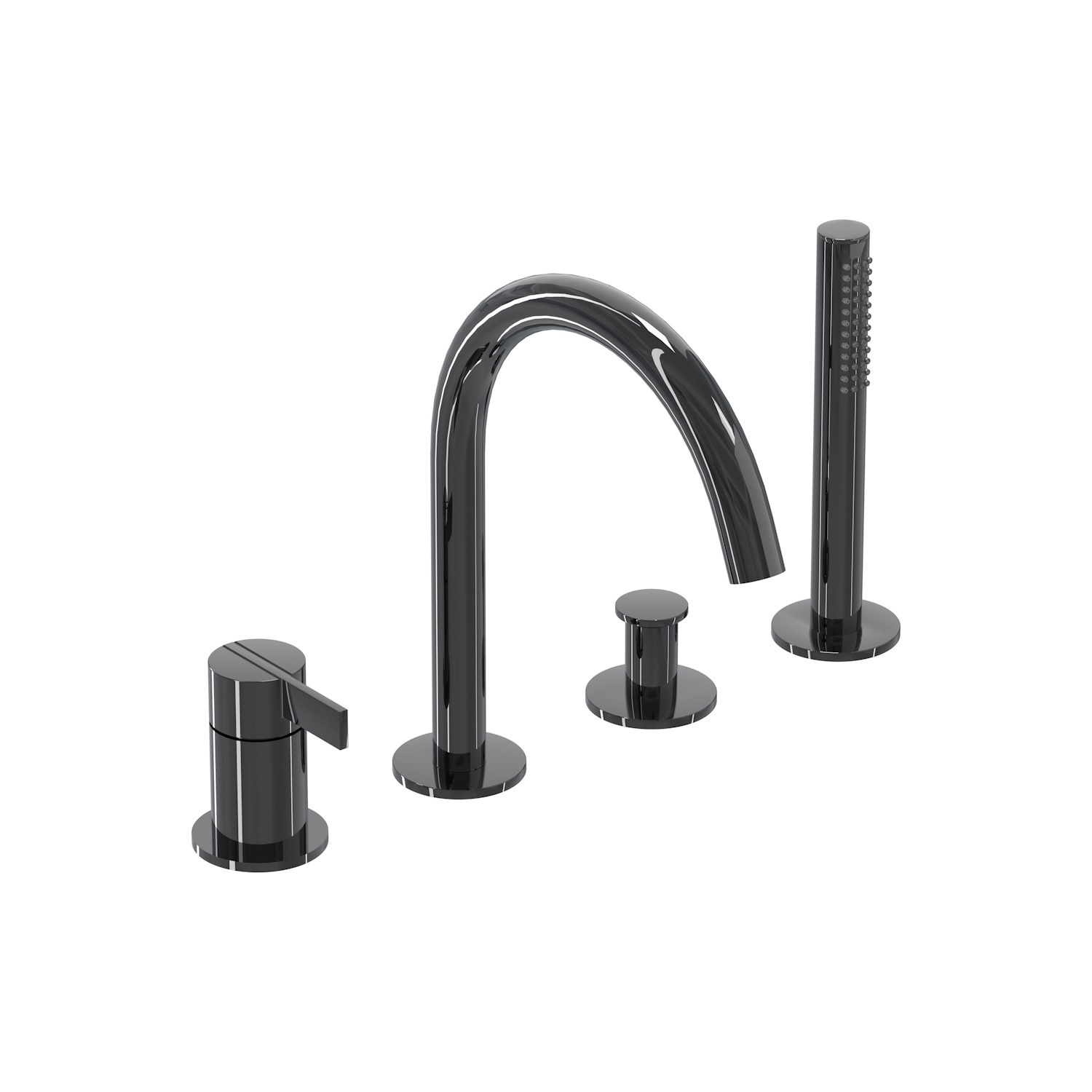 Badrandcombinatie IVY Pact 4-gats Mengkraan Met Uittrekbare Handdouche Draaibare Uitloop Zwart Chroom PVD IVY