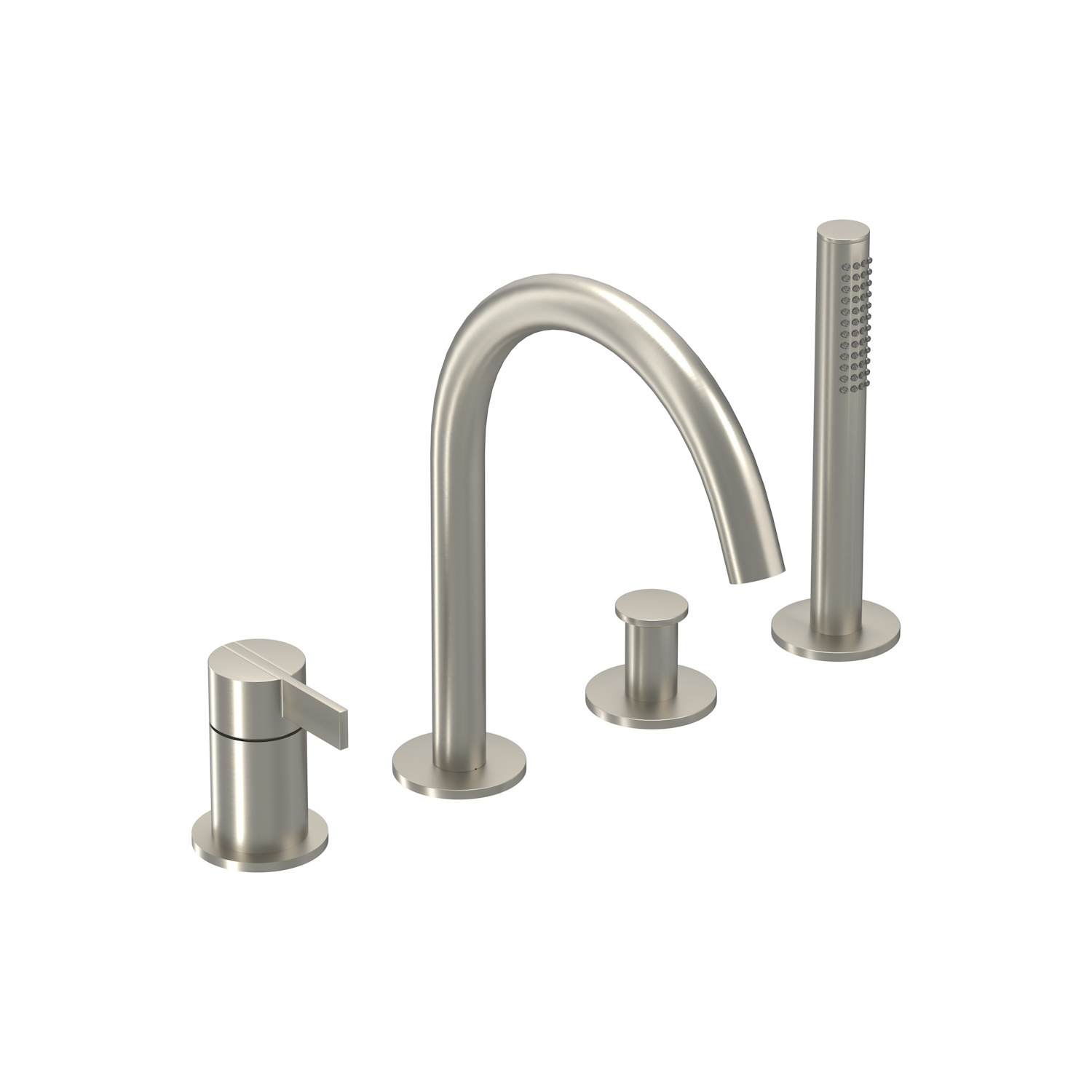 Badrandcombinatie IVY Pact 4-gats Mengkraan Met Uittrekbare Handdouche Draaibare Uitloop Geborsteld Nickel PVD IVY