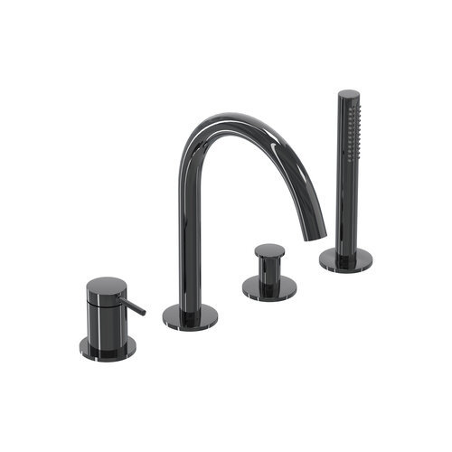 Badrandcombinatie IVY Bond 4-gats Mengkraan Met Uittrekbare Handdouche Draaibare Uitloop Zwart Chroom PVD 