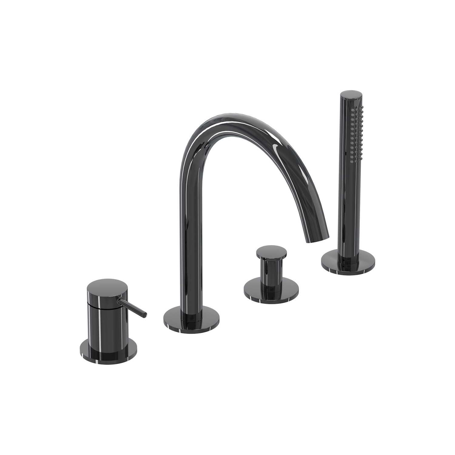Badrandcombinatie IVY Bond 4-gats Mengkraan Met Uittrekbare Handdouche Draaibare Uitloop Zwart Chroom PVD IVY