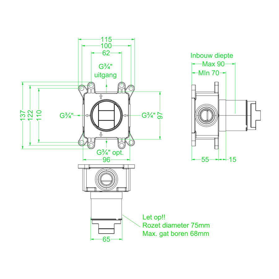 Inbouwbox IVY tbv Inbouw Stopkraan Flow-Through Symmetry Donker Blauw
