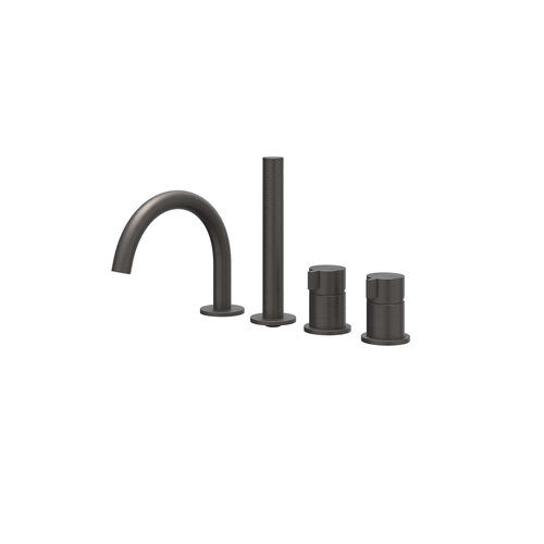 Badrandcombinatie IVY Tribe 4-gats Mengkraan Met Uittrekbare Handdouche Draaibare Uitloop RVS316 Geborsteld Carbon Black PVD 