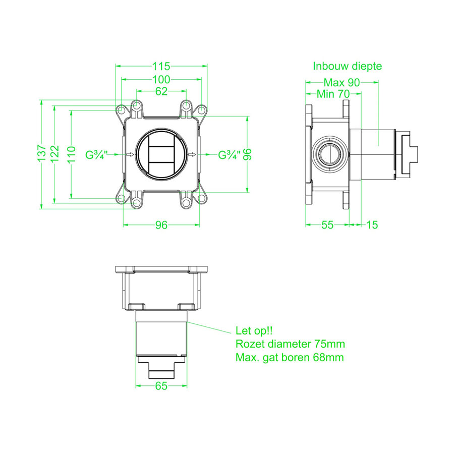Inbouwbox IVY tbv Inbouw Stopkraan Symmetry Donker Blauw