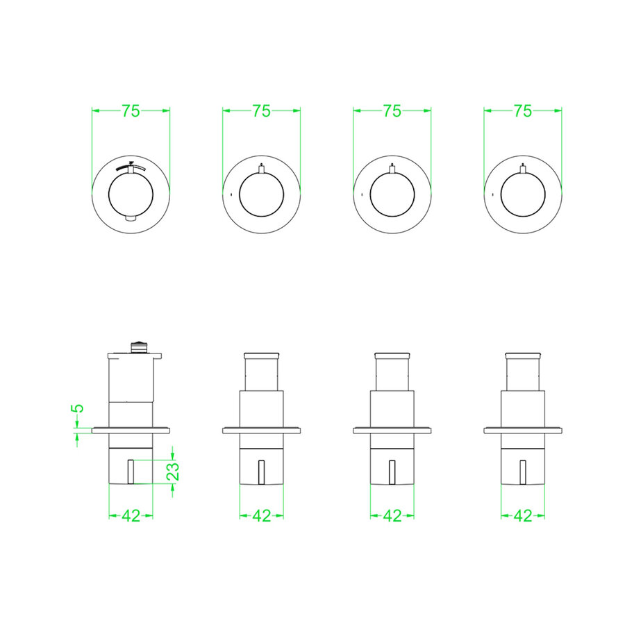 Afbouwdeel IVY Pact Inbouwthermostaat 3 Stopkranen Symmetry Met Ronde Rozetten Geborsteld Nickel PVD